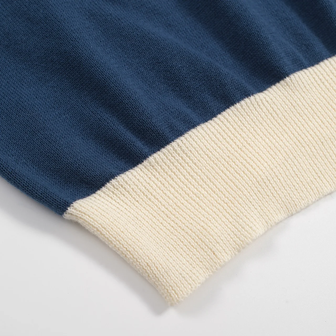 Men's 70s Colorblock Knit Tee – Blue Retro Stripe Crewneck - Image 6