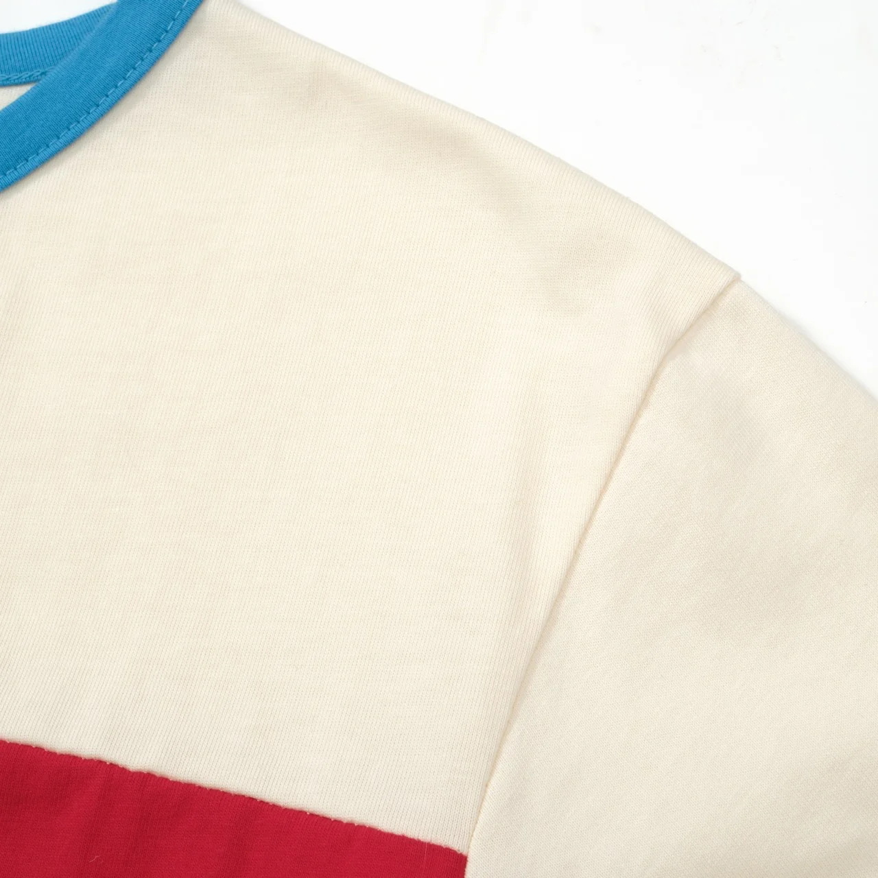 Men's 70s Cream Red Blue Stripe Knit Tee – Retro Sport Style - Image 3