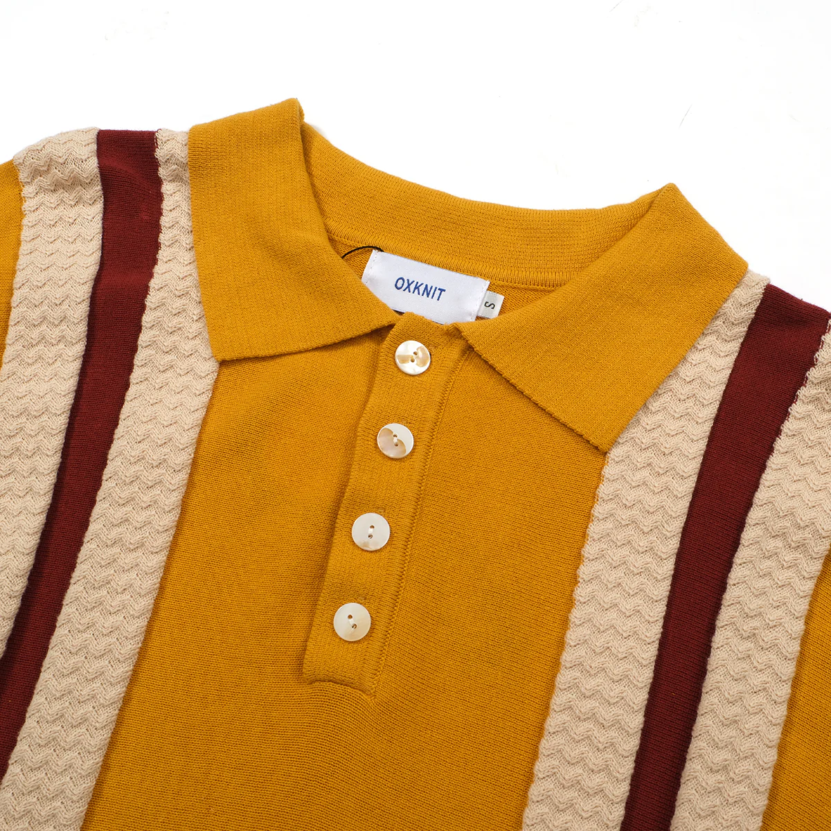 Men's 70s Golden Knit Polo – Retro Stripe Panel Shirt - Image 4