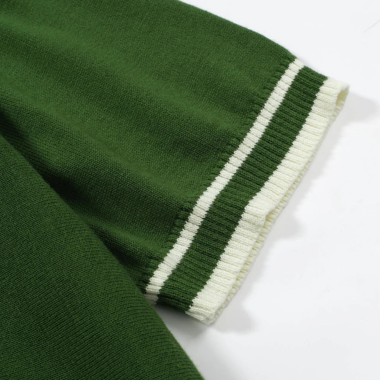 Men's 70s Green Knit Tee – White Racing Stripe Retro Style - Image 4