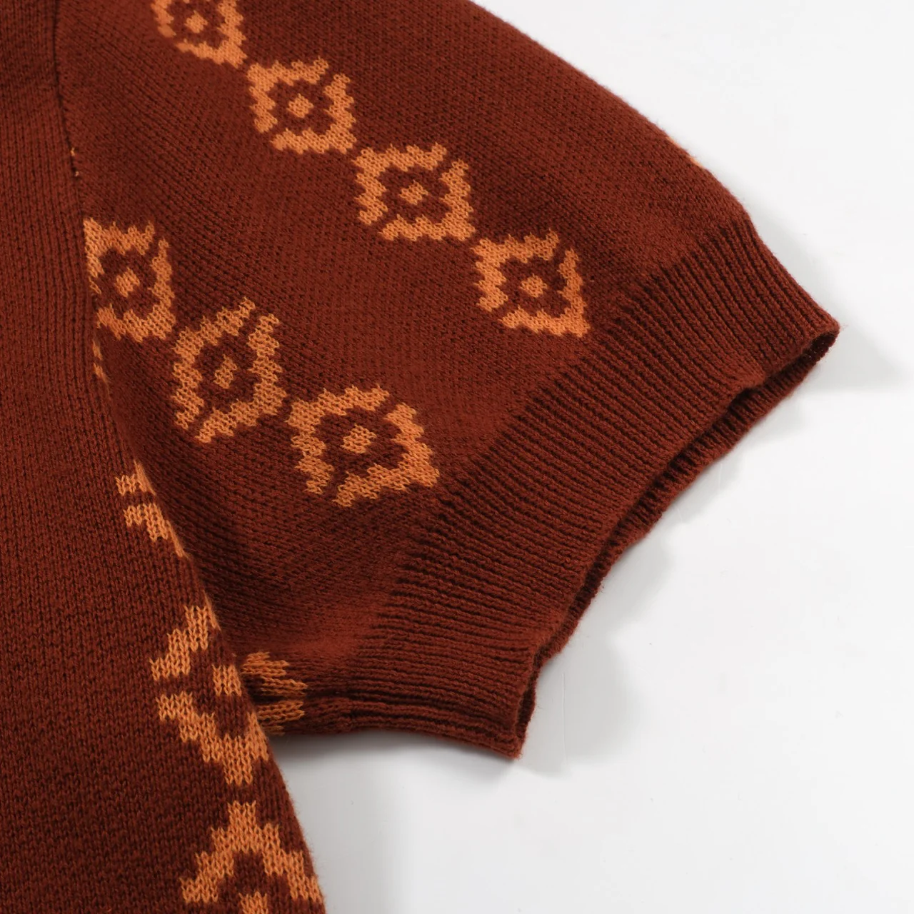 Men's 70s Retro Knit Polo – Rust Orange Geometric Short Sleeve Shirt - Image 4