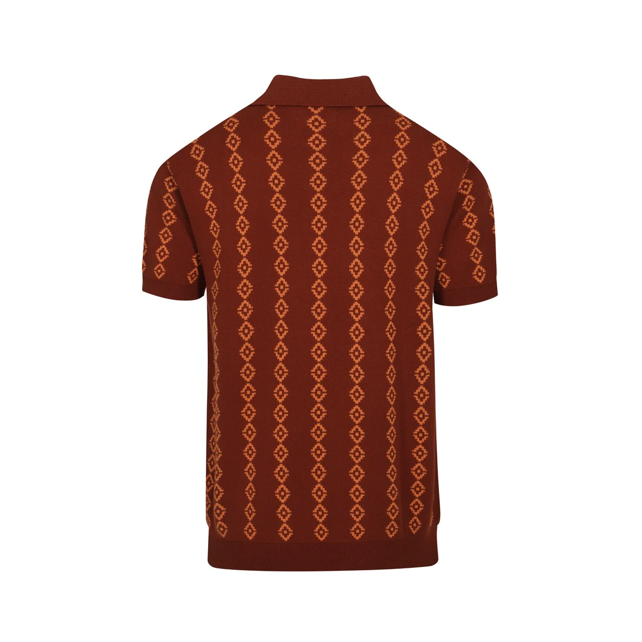 Men's 70s Retro Knit Polo – Rust Orange Geometric Short Sleeve Shirt - Image 9