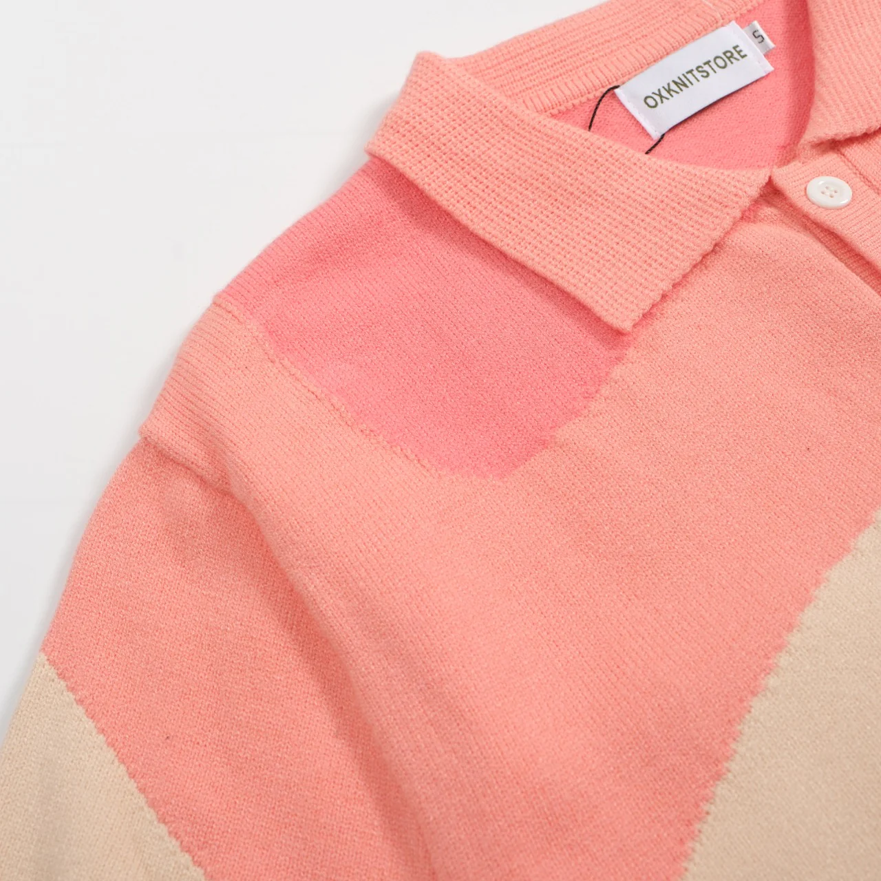 Men's 70s Pastel Knit Shirt – Abstract Colorblock Button-Up - Image 4