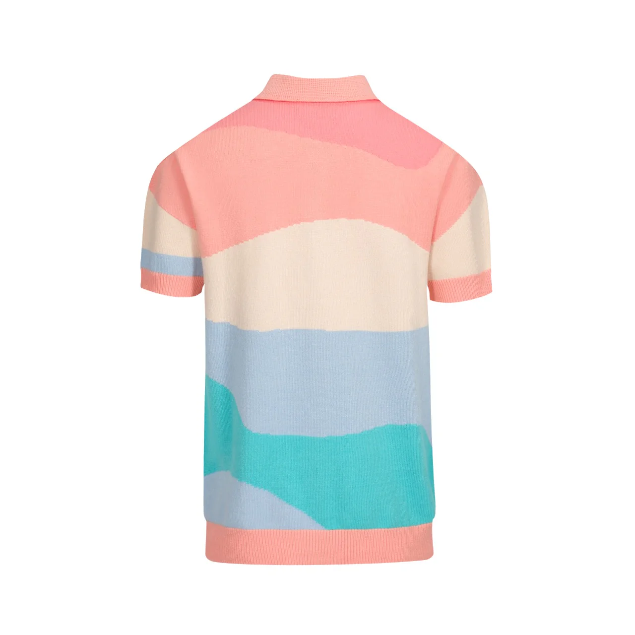 Men's 70s Pastel Knit Shirt – Abstract Colorblock Button-Up - Image 9