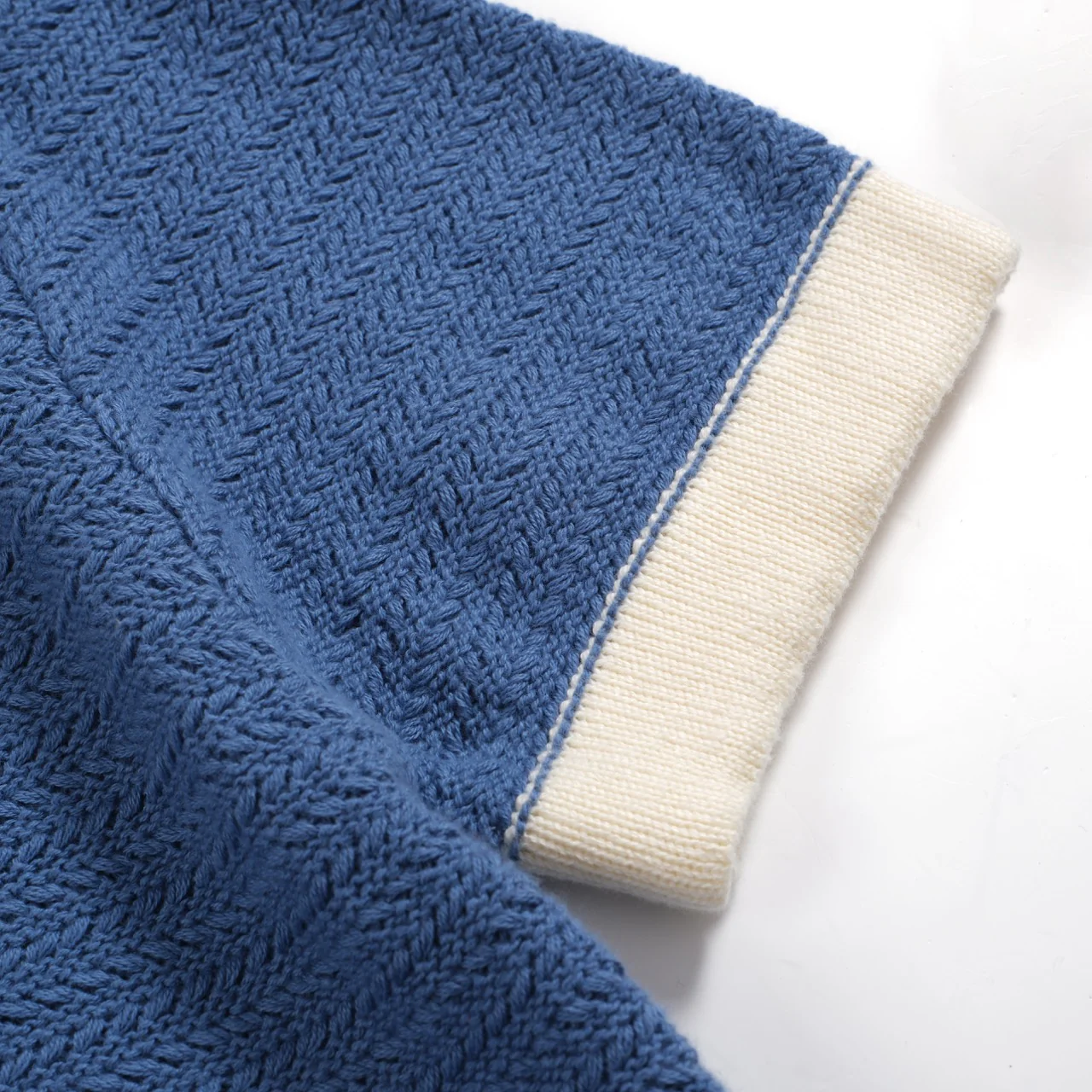 Men's 70s Knit Polo Shirt โ Wide Collar Retro Short Sleeve in Navy Blue - Image 5