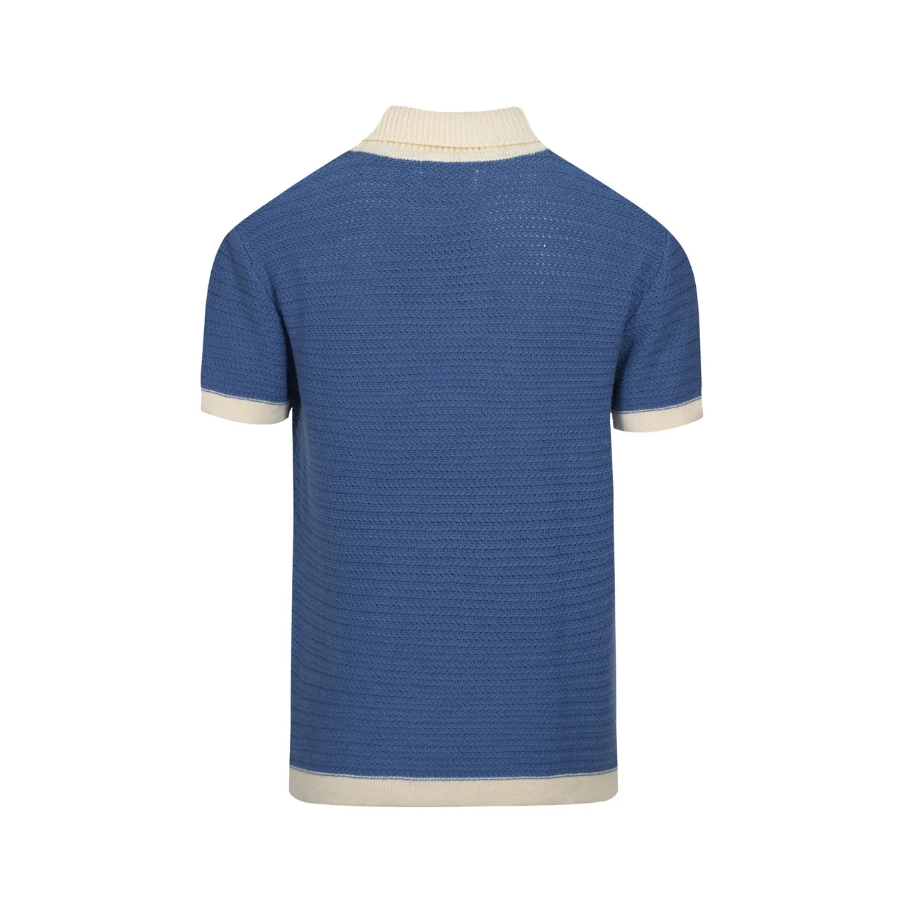 Men's 70s Knit Polo Shirt โ Wide Collar Retro Short Sleeve in Navy Blue - Image 8