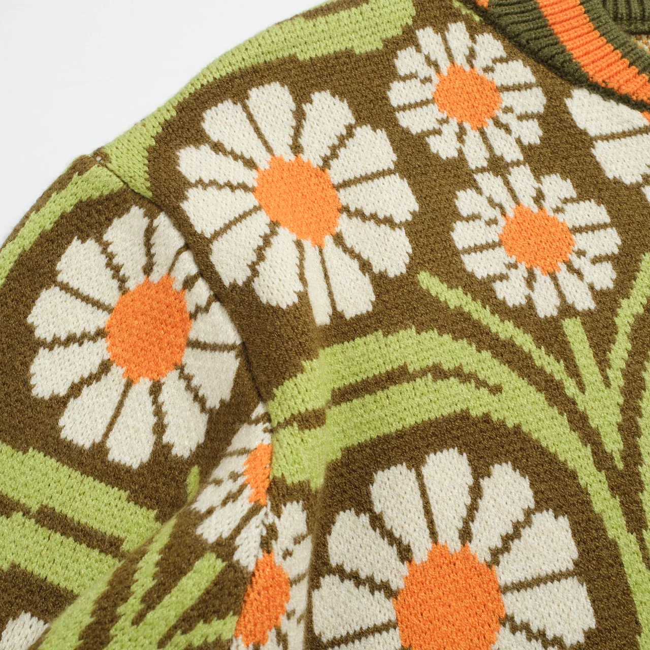 Men's Olive Green Daisy Zip-Up Knit Cardigan - Image 5