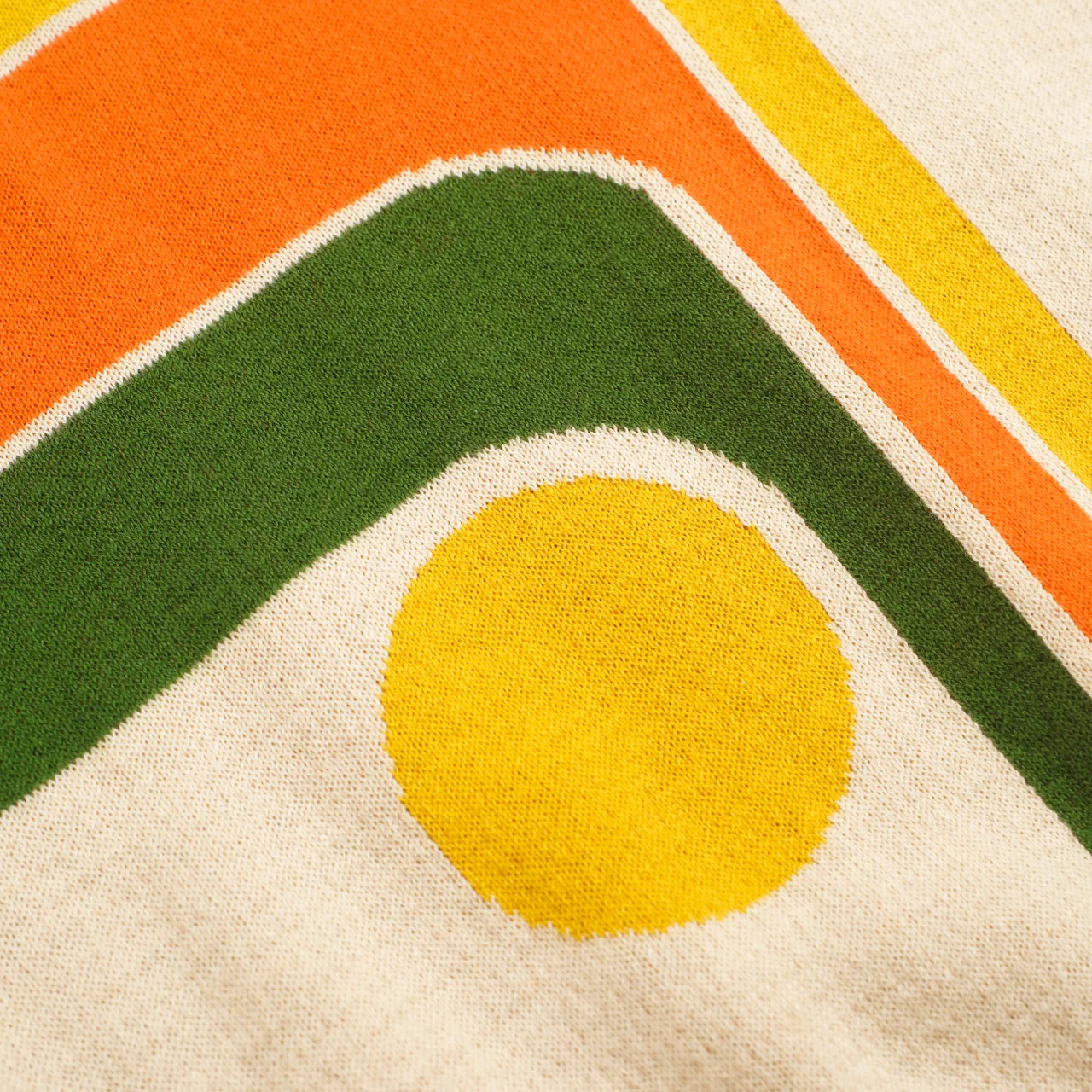 Men's Retro Knit Polo – Vintage Cream Button-Up with 70s Geometric Graphic - Image 7