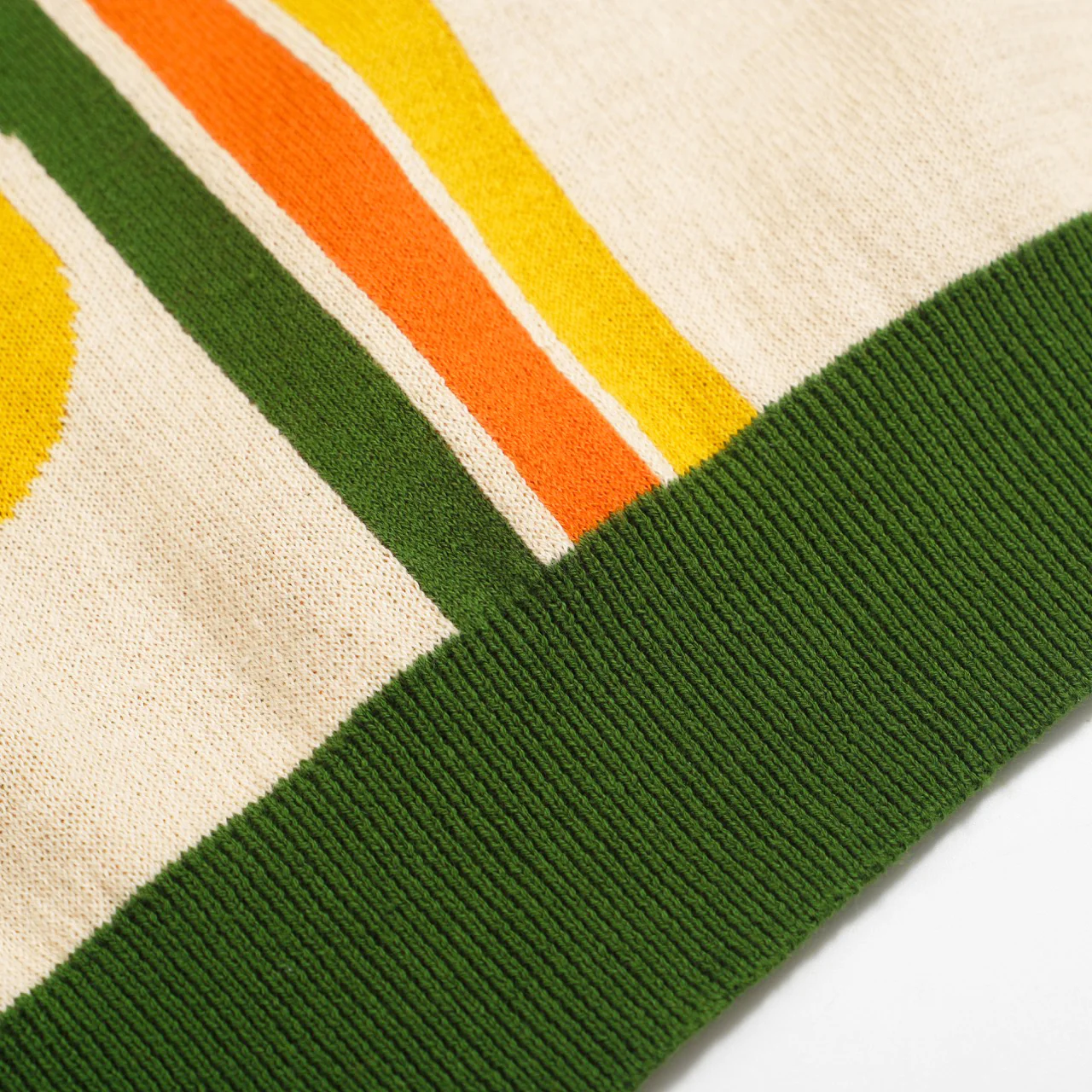 Men's Retro Knit Polo – Vintage Cream Button-Up with 70s Geometric Graphic - Image 8