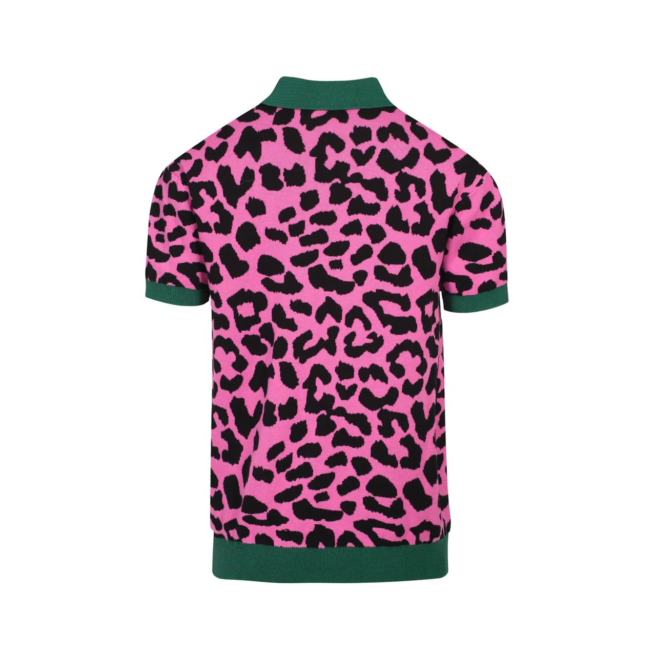 Men's Retro Knit Polo – Vintage Pink Leopard Print with Cheetah Graphic - Image 3