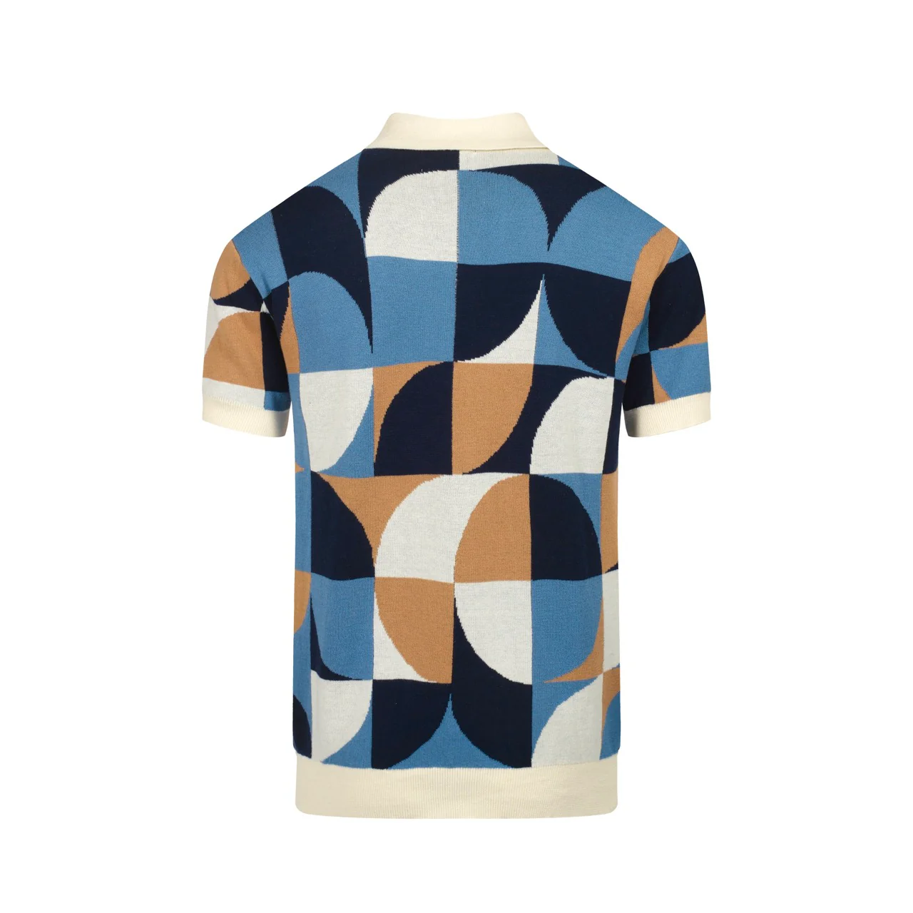 Men's Retro Knit Shirt – Vintage Blue Geometric Button-Up Polo - Image 3