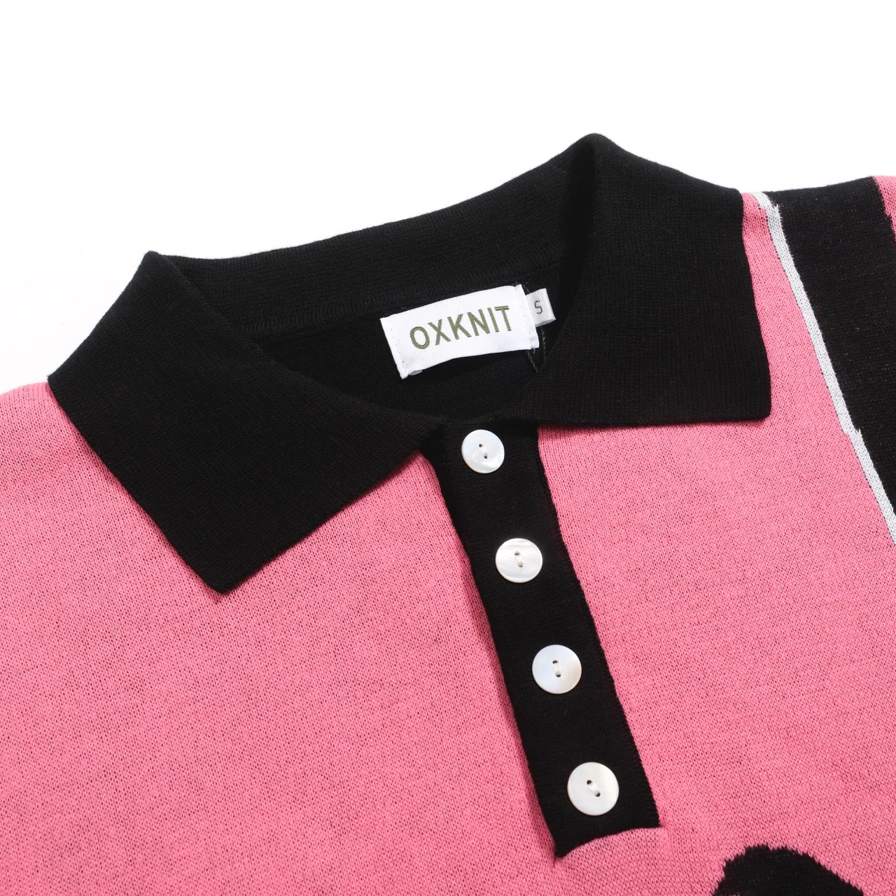 Men’s Retro Knit Shirt – Vintage Pink Button-Up Polo with Bird & Sunset Graphic - Image 4