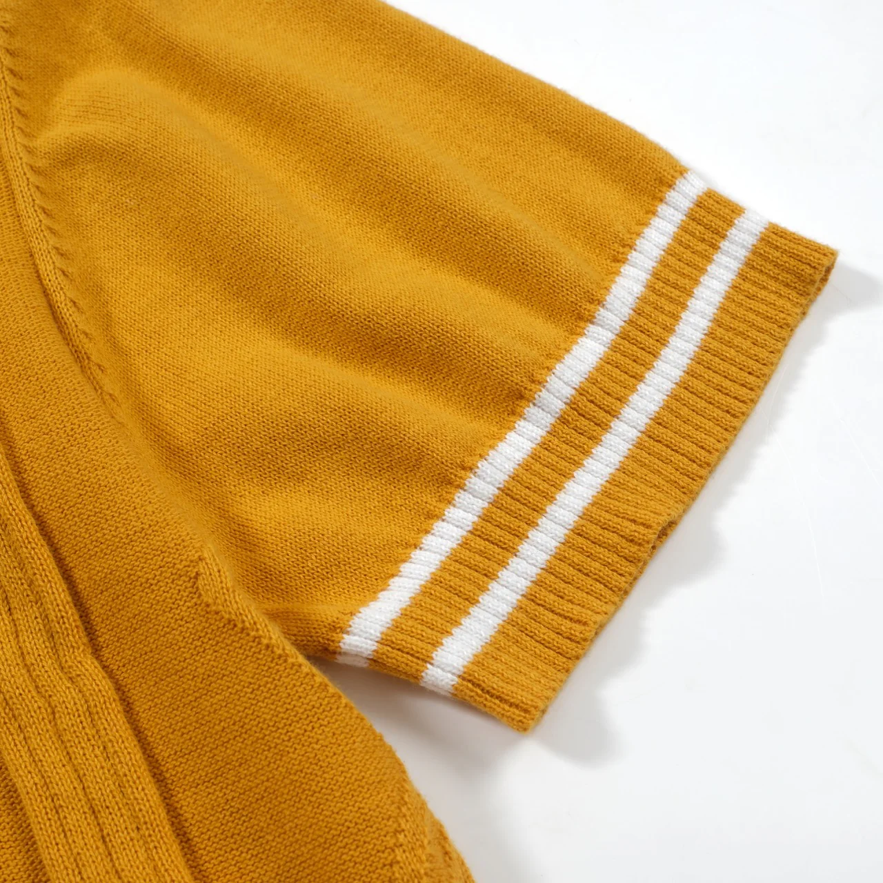 Men's Retro Yellow Textured Knit Polo – 60s Mod Short Sleeve Shirt - Image 4