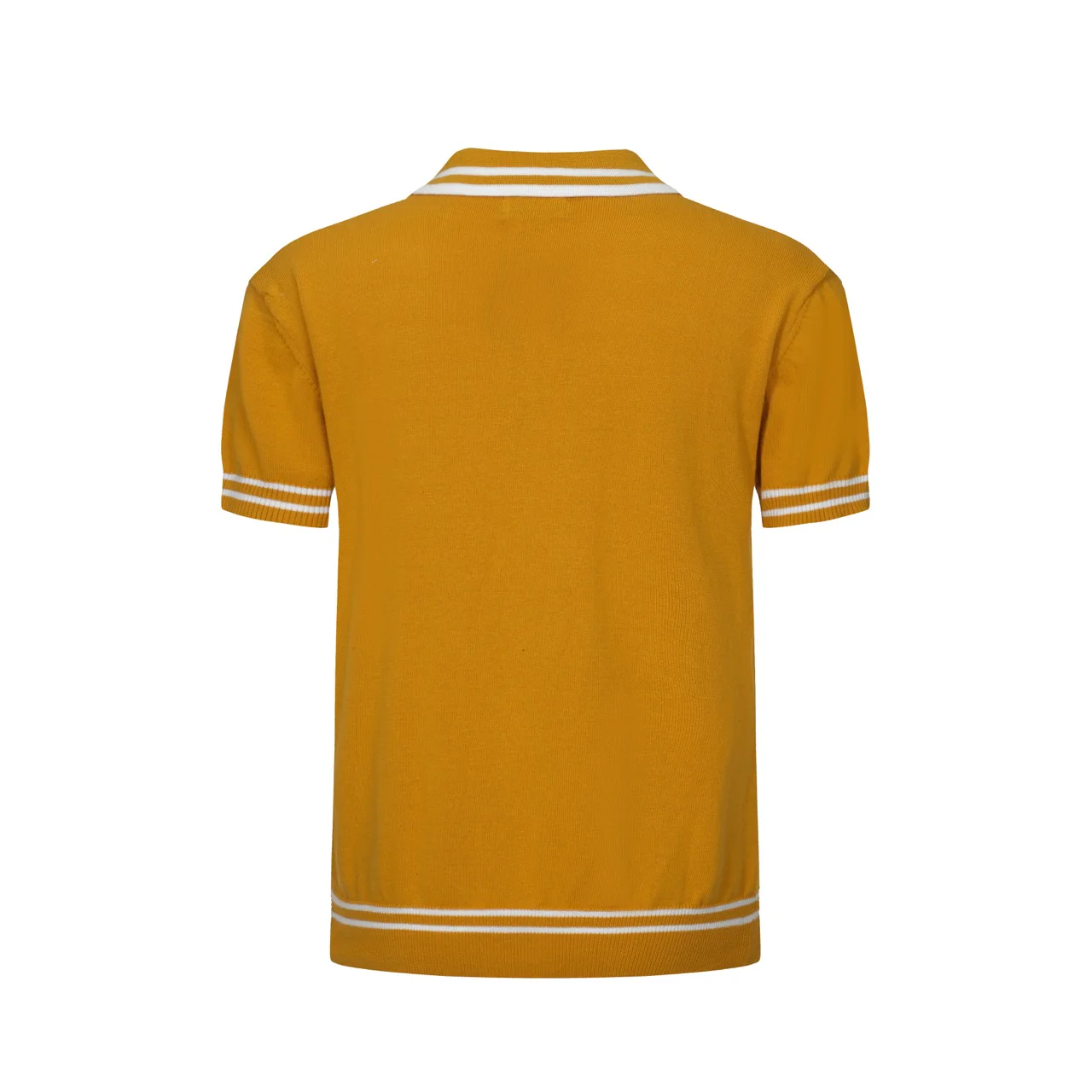 Men's Retro Yellow Textured Knit Polo – 60s Mod Short Sleeve Shirt - Image 8