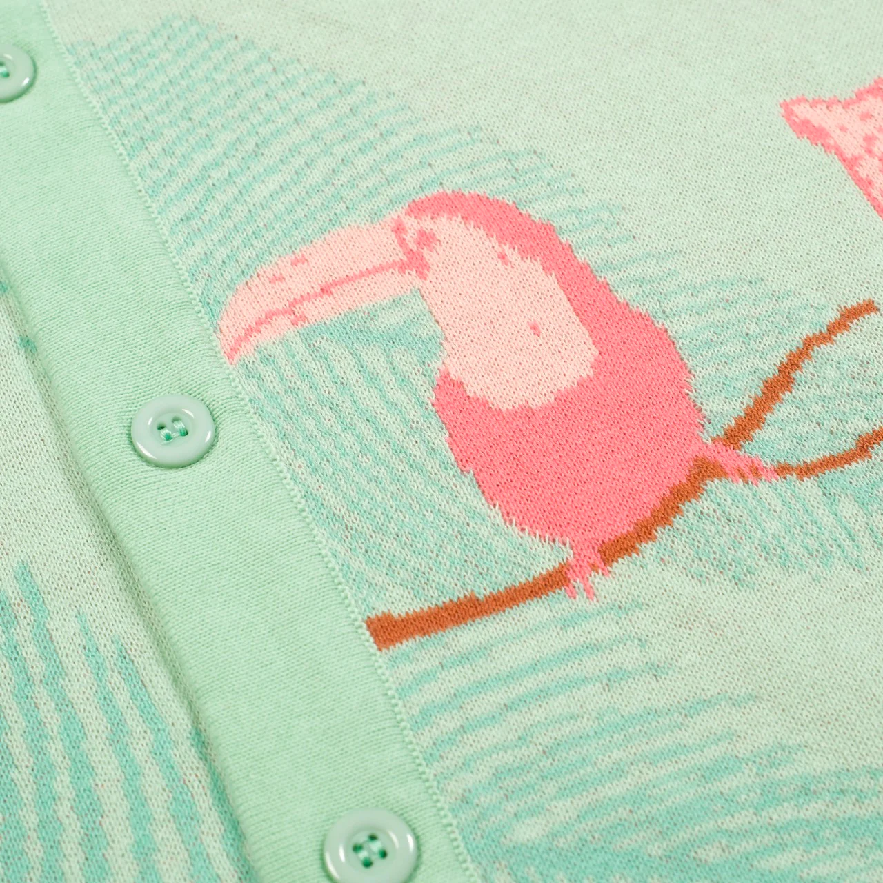 Men's Tropical Jungle Knit Shirt – Mint Green Button-Up with Toucan and Leopard - Image 7