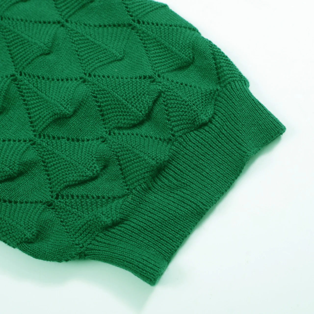 Men’s Vintage 1970s Knit Cardigan Shirt – Retro Emerald Green Openwork Short Sleeve - Image 5