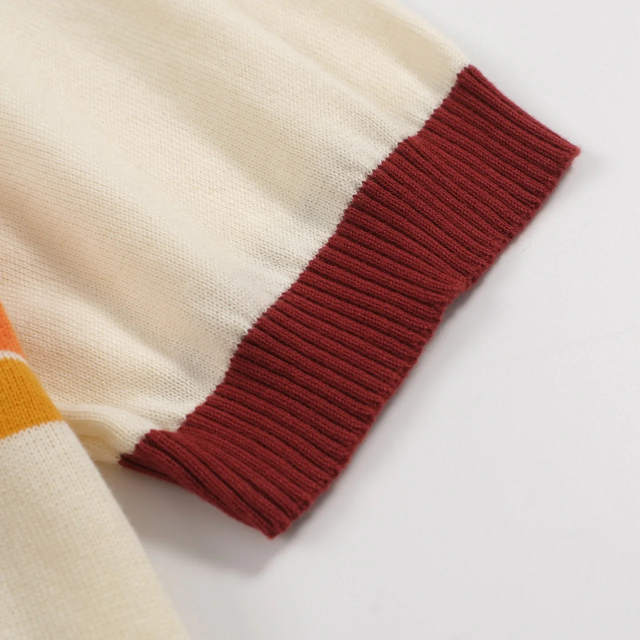 Men’s Vintage 1970s Knit Polo Shirt – Retro Cream with Sunset Stripe Design - Image 6