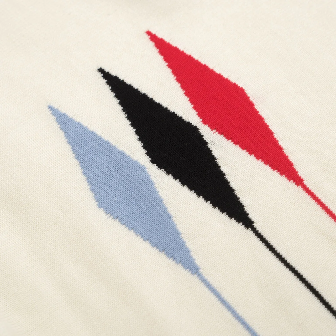 Men’s Vintage 1970s Knit Polo Shirt – Retro Cream with Red, Black & Blue Arrow Graphic - Image 2