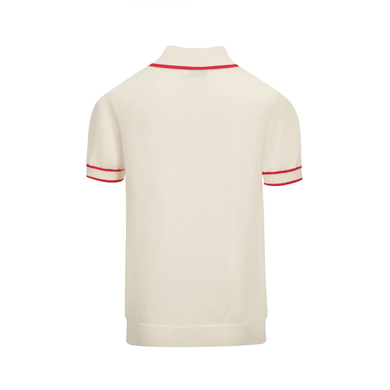 Men’s Vintage Knit Polo – Retro Cream Button-Up with Rose Embroidery - Image 9