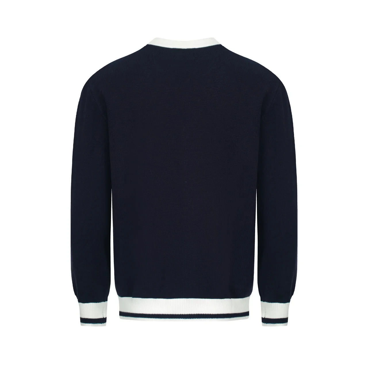 Men’s Vintage Navy Cardigan – Retro Contrast Trim Knit with Deep V-Neck - Image 7