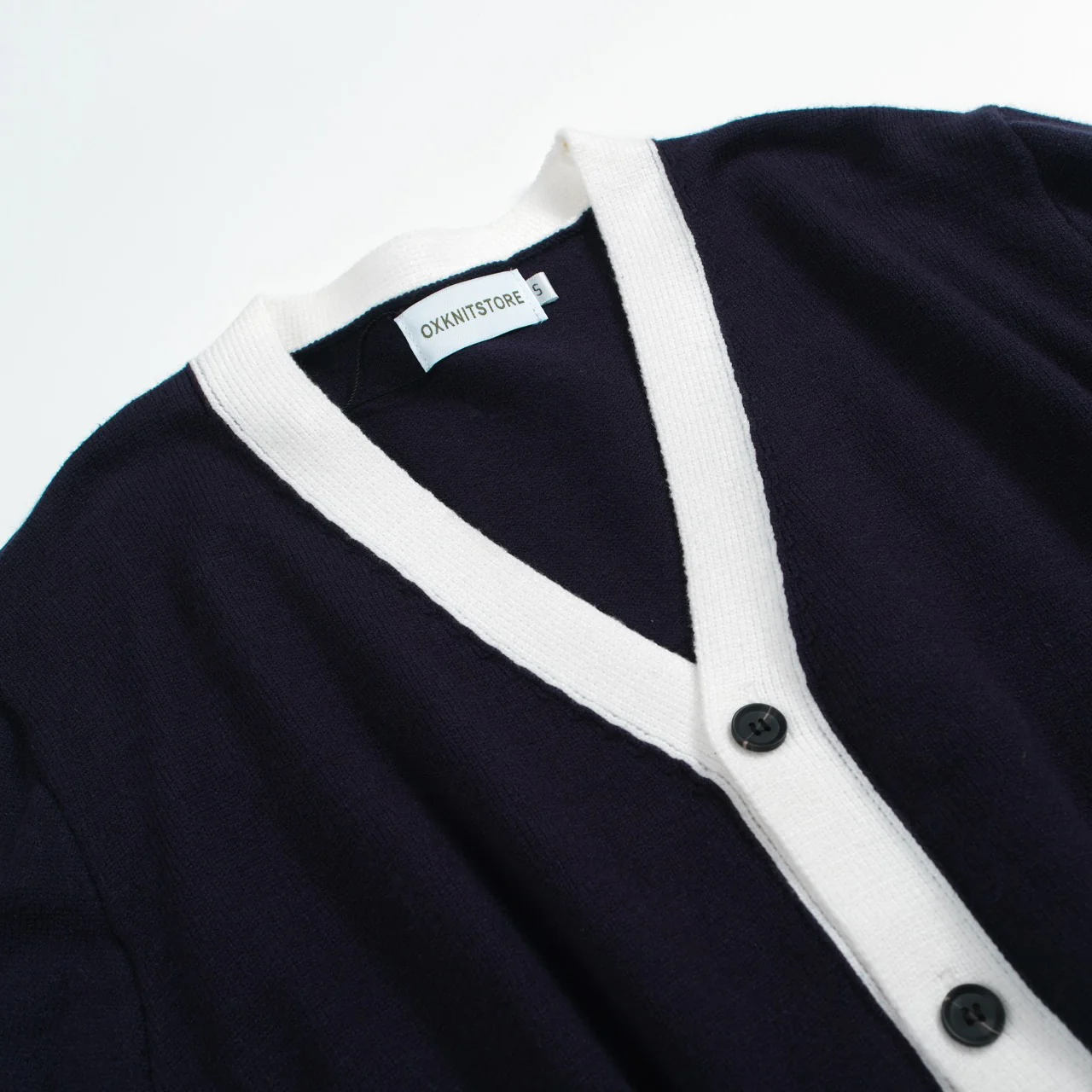 Men’s Vintage Navy Cardigan – Retro Contrast Trim Knit with Deep V-Neck - Image 8