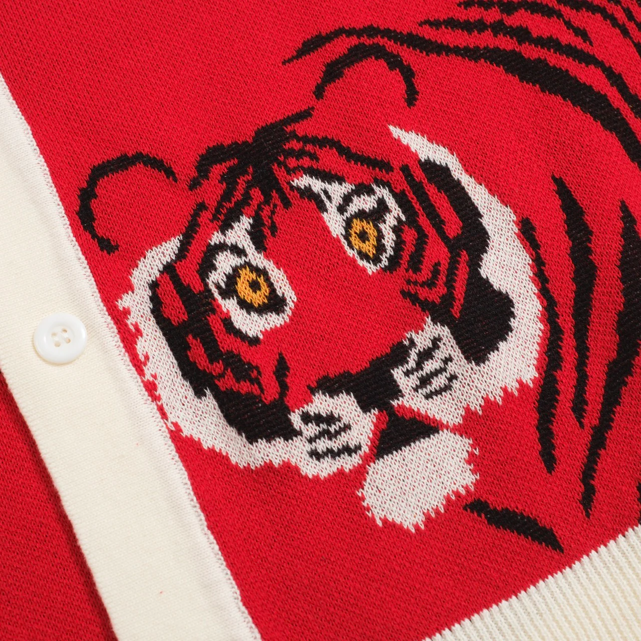 Men's Vintage Red Knit Shirt – Retro Tiger Graphic Button-Up Polo - Image 7