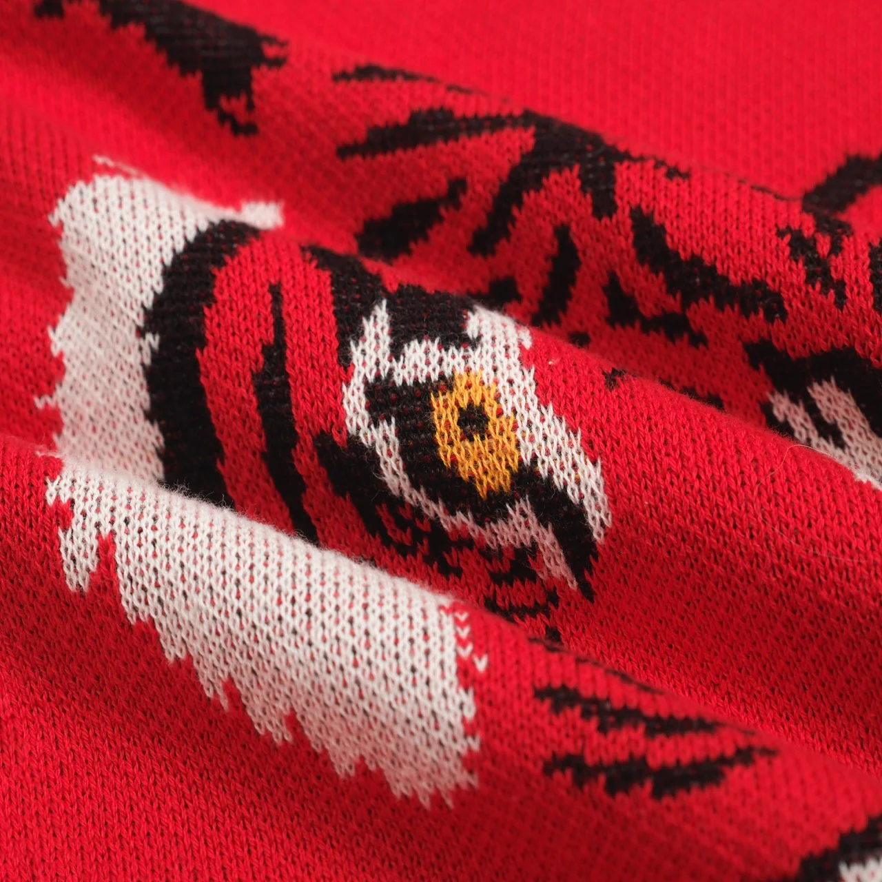 Men's Vintage Red Knit Shirt – Retro Tiger Graphic Button-Up Polo - Image 9