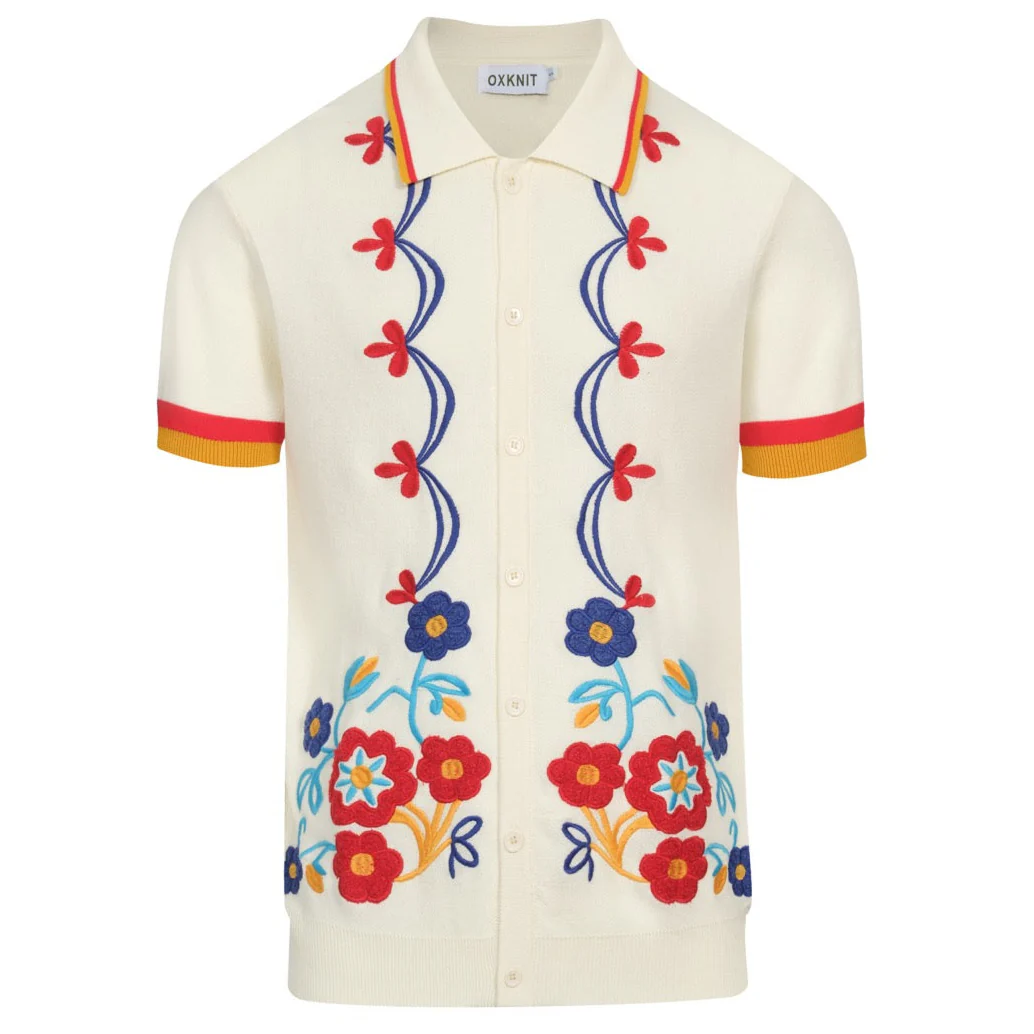 Men's apricot-colored retro jacquard flower knitted cardigan