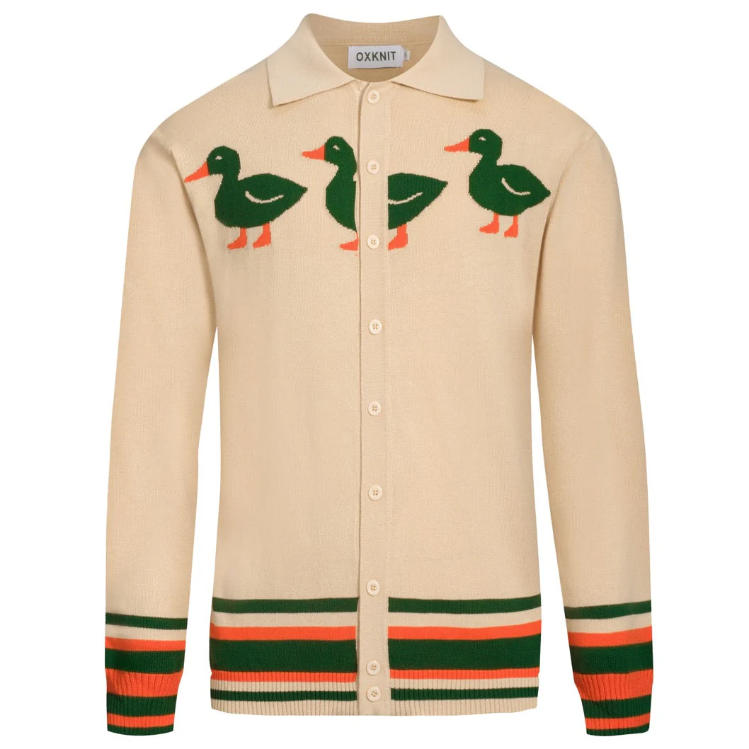 Men's apricot duck art jacquard cardigan