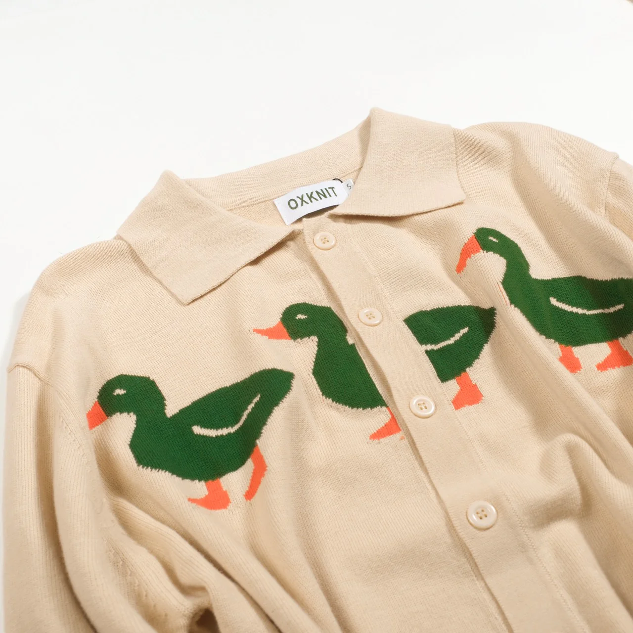 Men's apricot duck art jacquard cardigan - Image 6