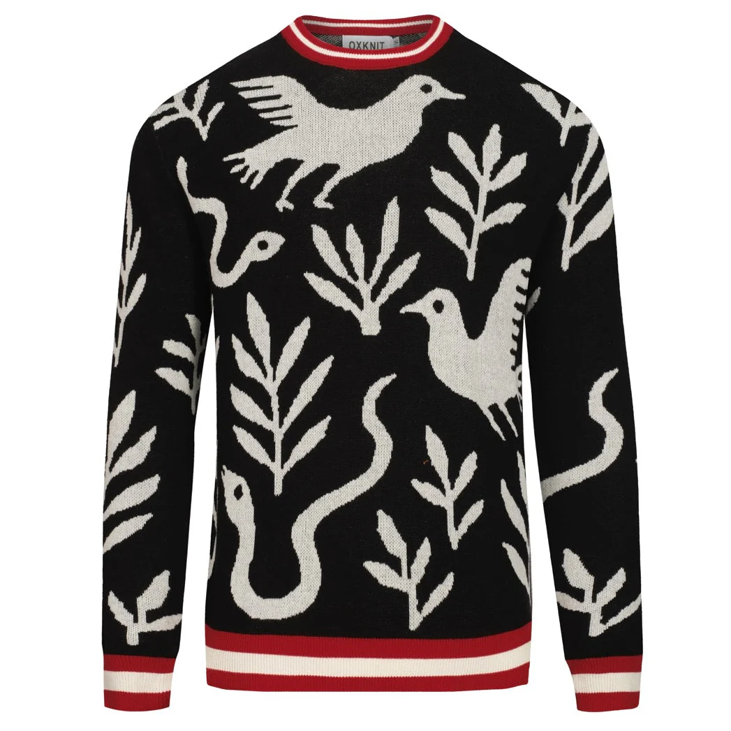 Men's black animal and plant jacquard knitwear