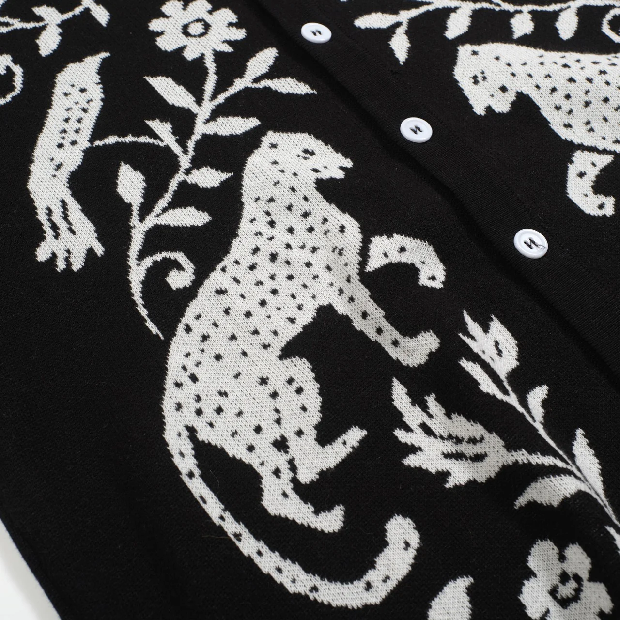 Men's black animal jacquard vintage knit look cardigan - Image 2