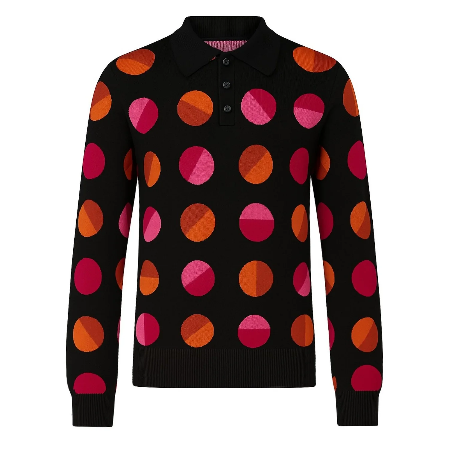 Men's black polka dot rock jacquard knit polo shirt