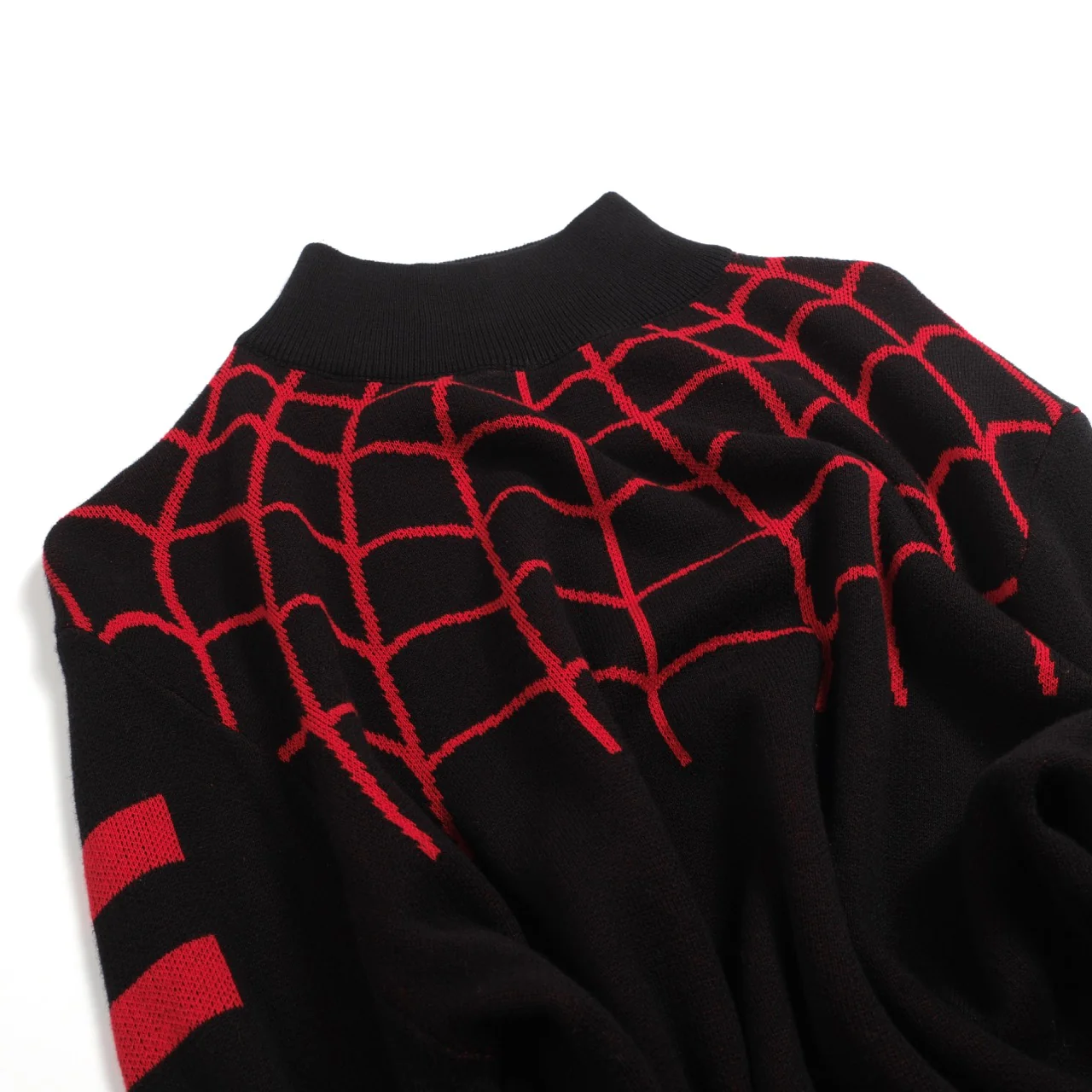 Men's black spider-web vintage striped high-neck knitwear - Image 7
