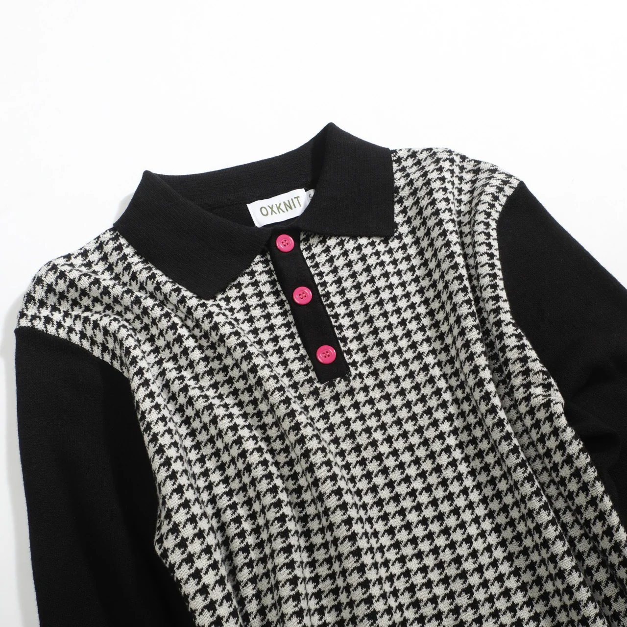 Men's black street retro knitted polo shirt - Image 9