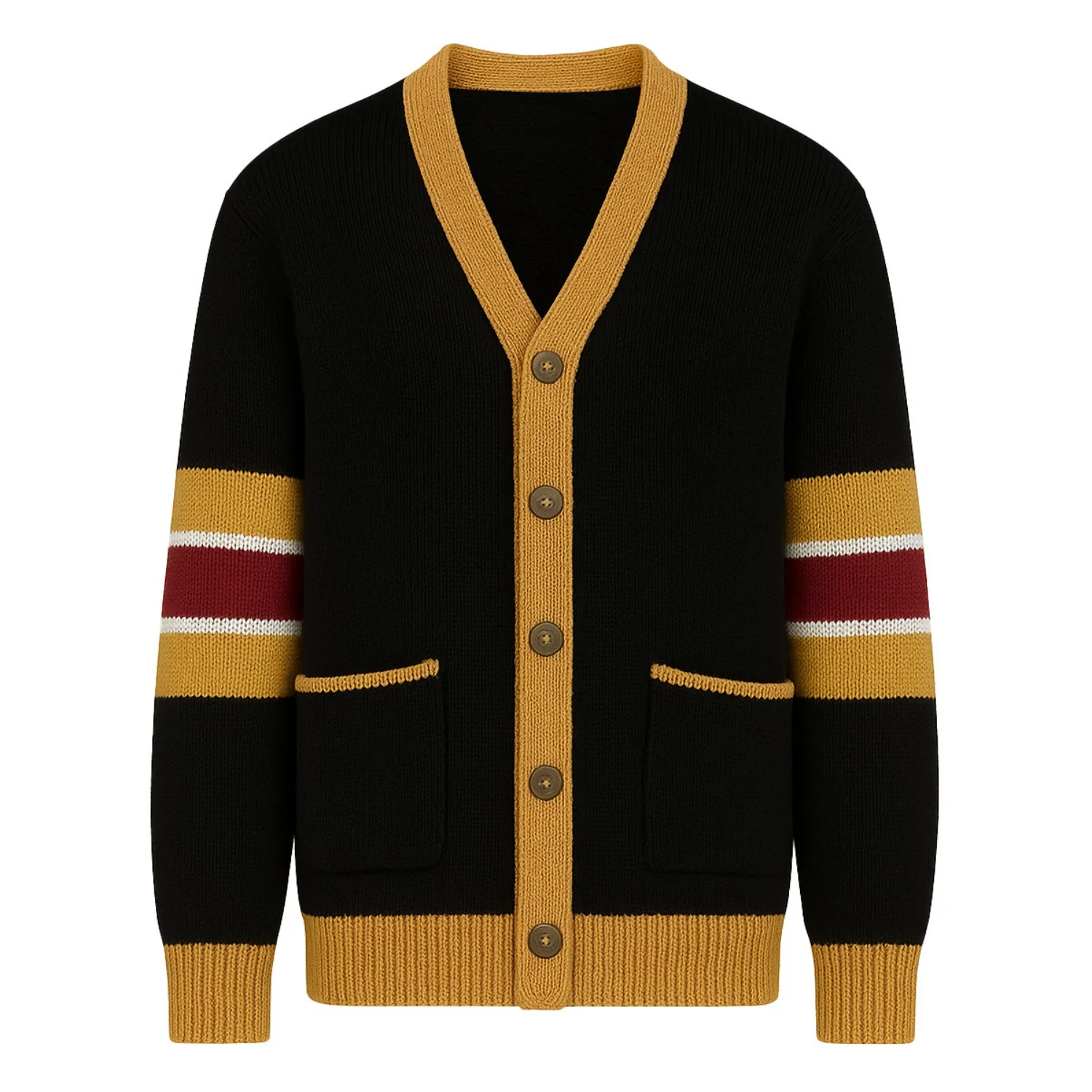 Men's black striped pocket jacquard sweater cardigan