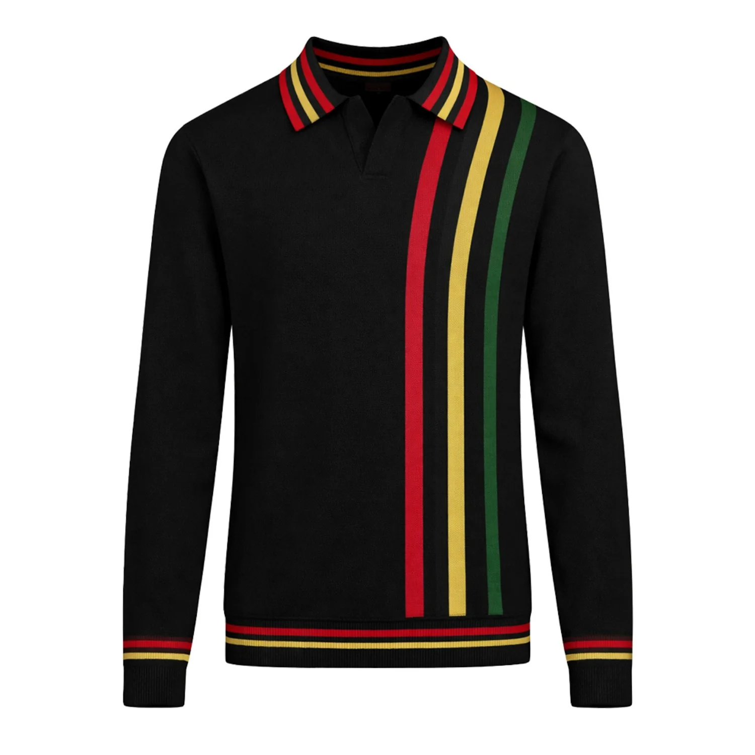 Men's black striped vintage knit V-neck polo