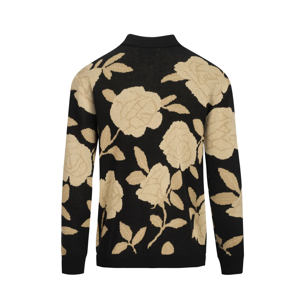 Men's black vintage jacquard knit zipper cardigan - Image 3