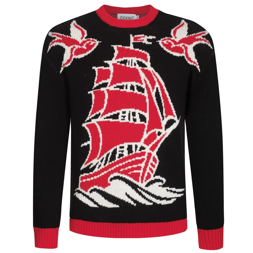 Men's black vintage patterned jacquard sweater