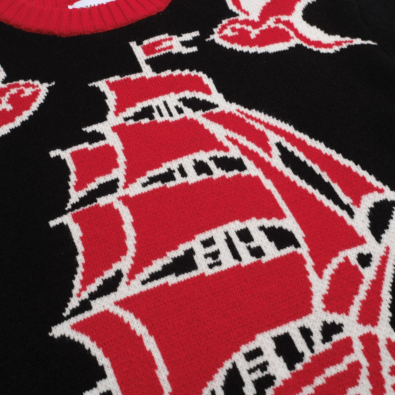 Men's black vintage patterned jacquard sweater - Image 2