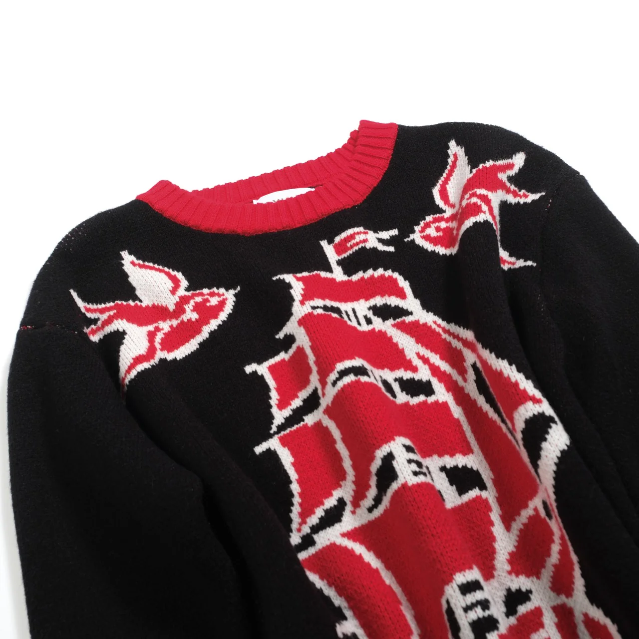 Men's black vintage patterned jacquard sweater - Image 9