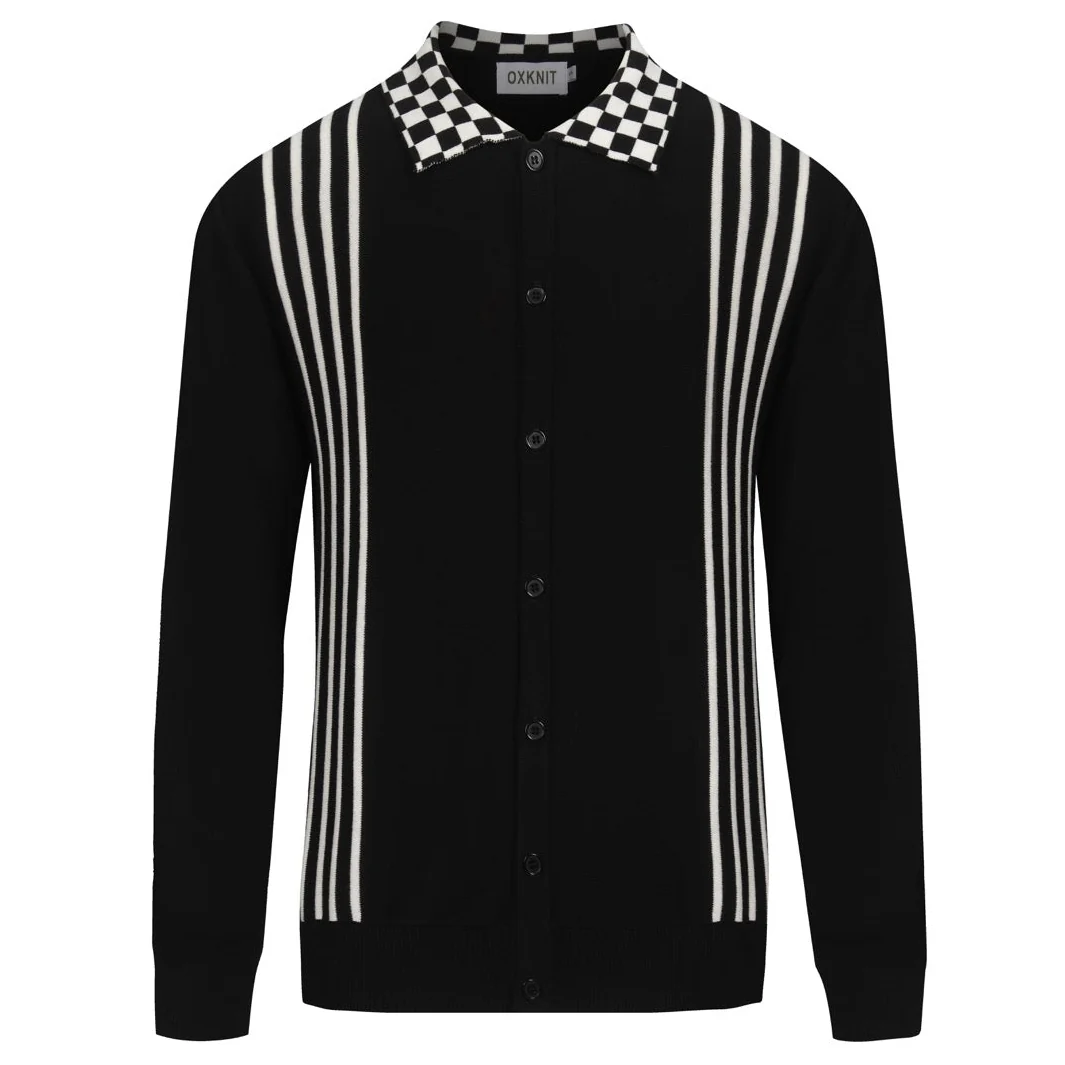 Men's black vintage striped artistic fashion street cardigan