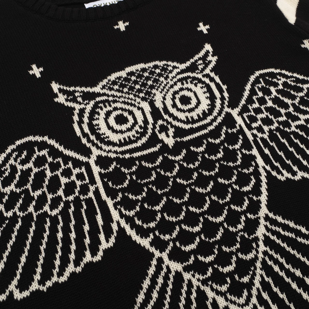Men's black vintage striped owl jacquard knitwear - Image 2