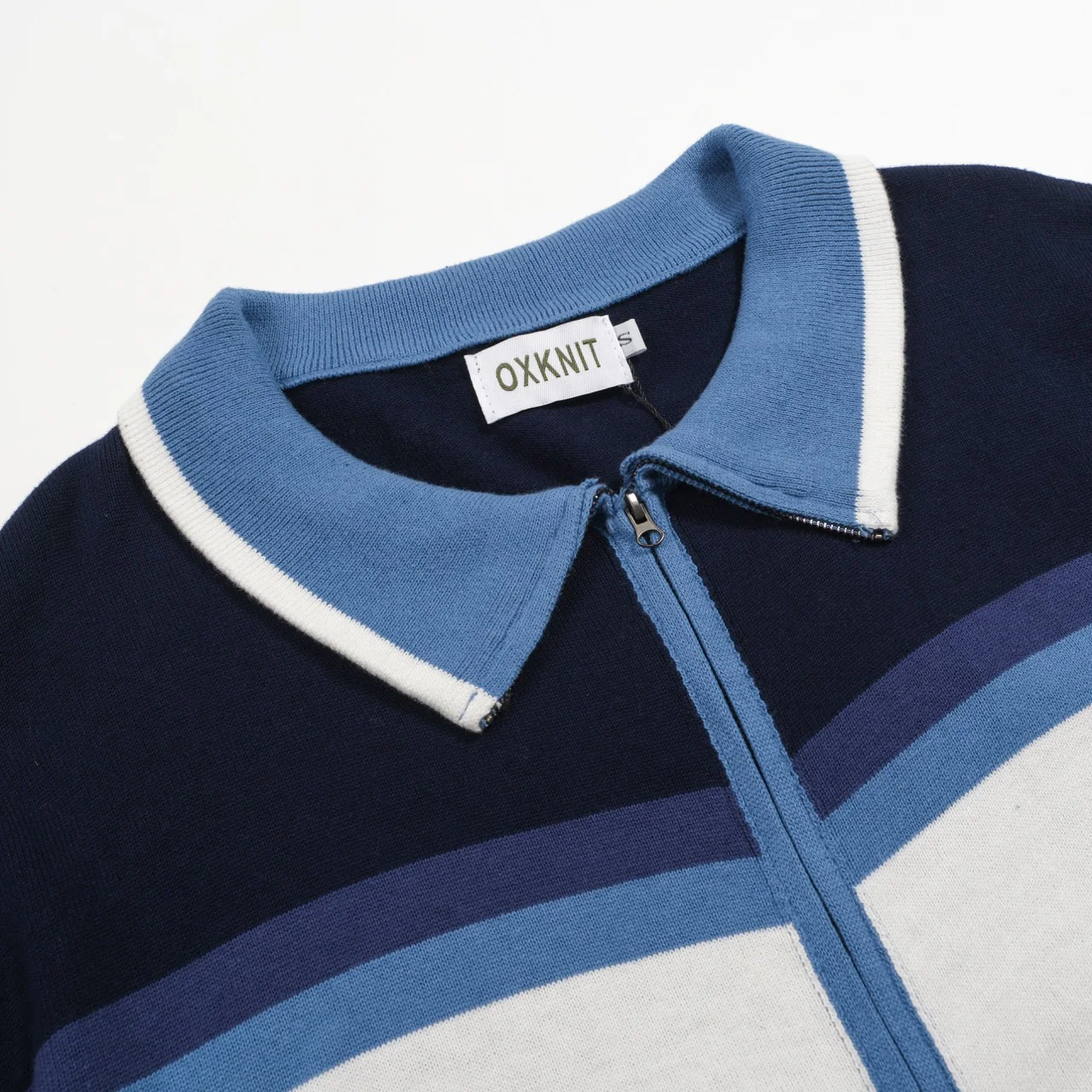 Men's blue art vintage jacquard striped knitted cardigan - Image 4