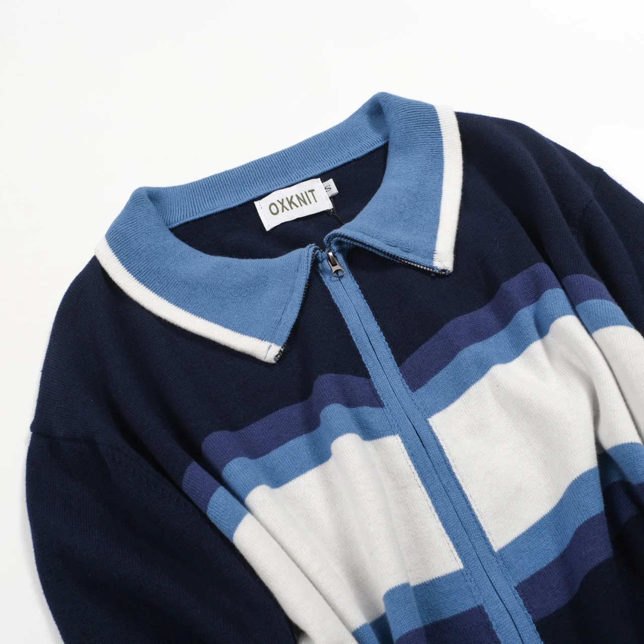 Men's blue art vintage jacquard striped knitted cardigan - Image 8