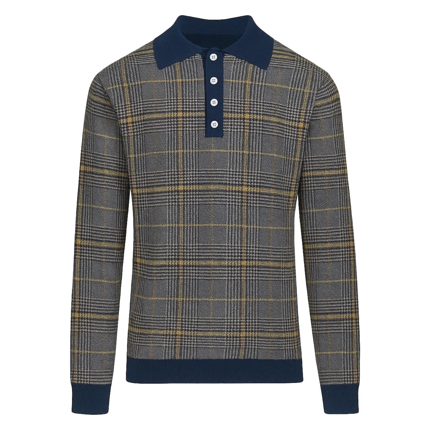 Men's blue artistic retro classic jacquard polo shirt