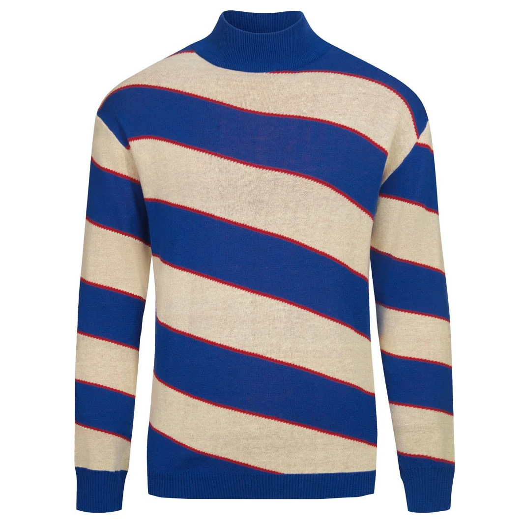 Men's blue fashionable striped vintage jacquard high-neck knitwear