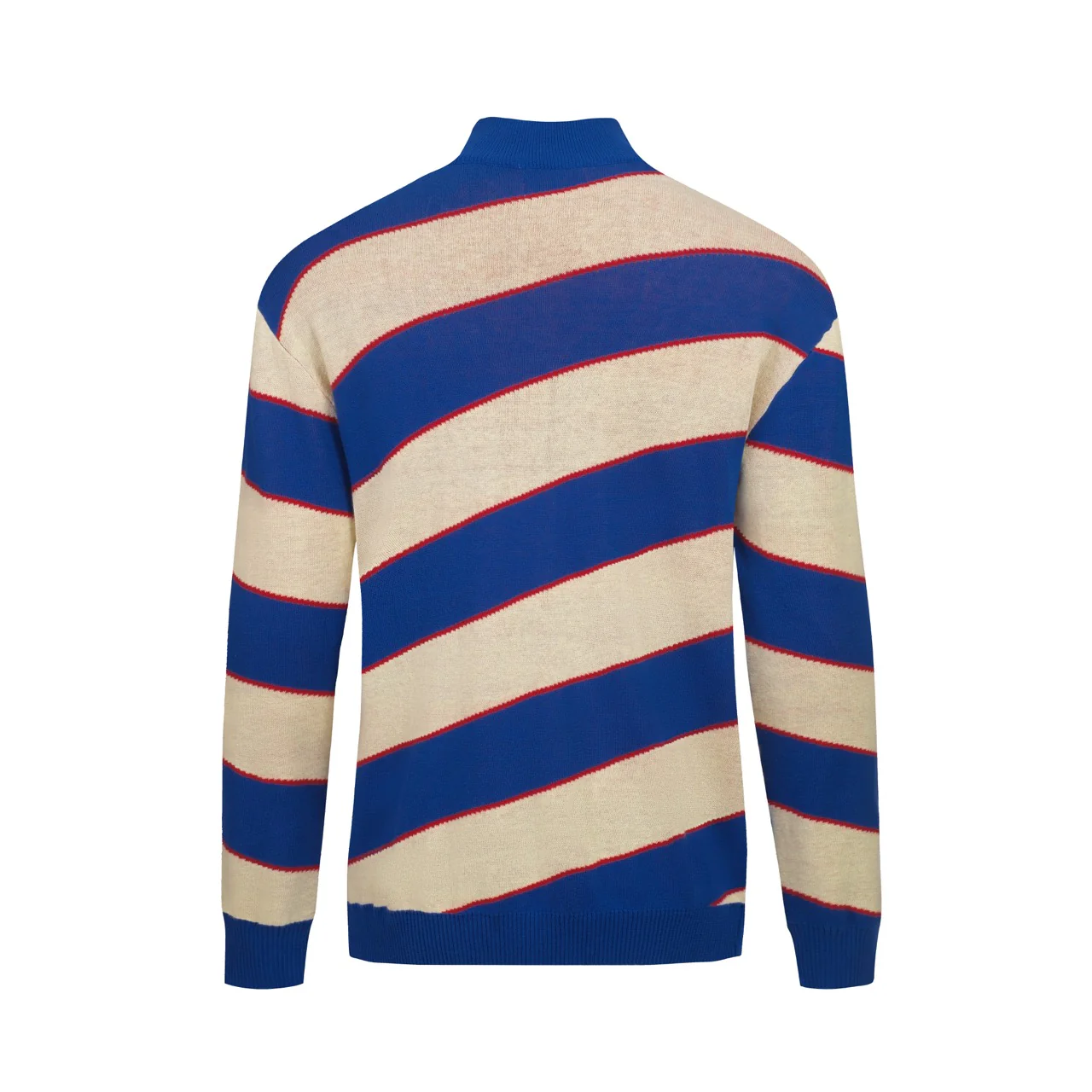 Men's blue fashionable striped vintage jacquard high-neck knitwear - Image 3