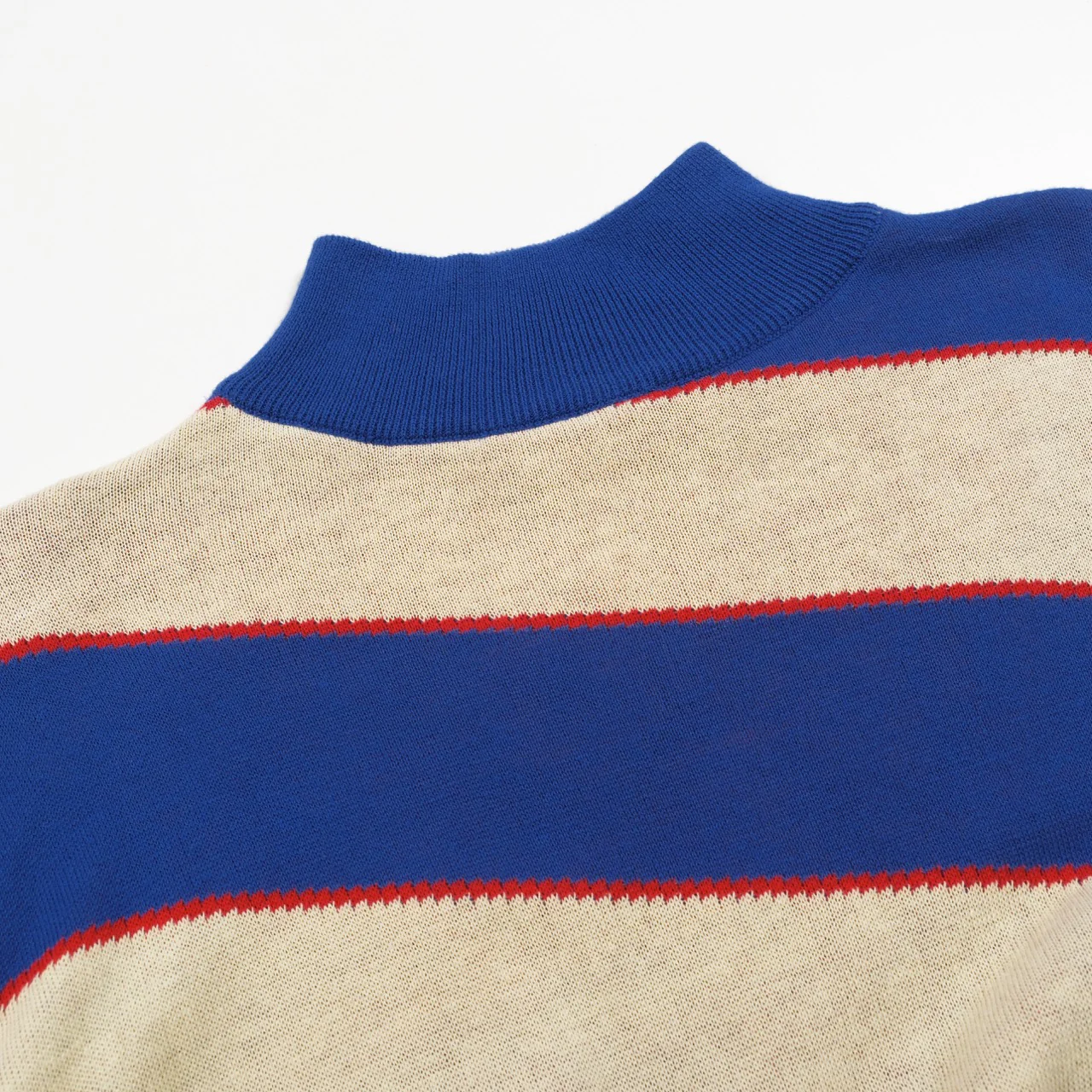Men's blue fashionable striped vintage jacquard high-neck knitwear - Image 4