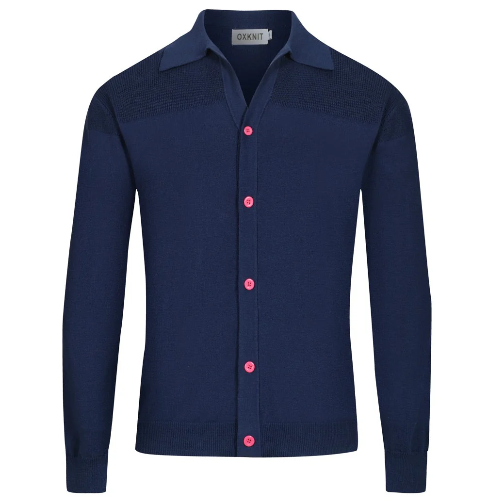 Men's blue pit stripe texture retro knitted cardigan